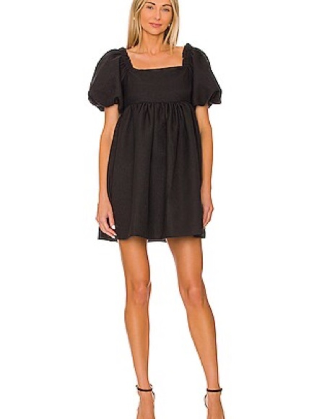 Black Puff Sleeve Square Neck Mini Dress - Line and Dot - size S
